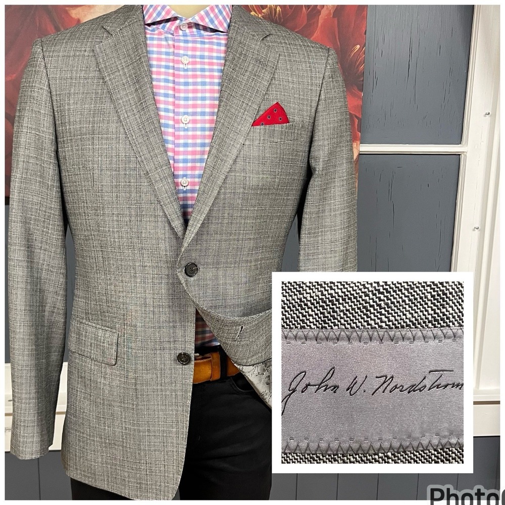 John W. Nordstrom Silk Wool Blazer Jacket Sport Coat Mens 42L Long Gray
